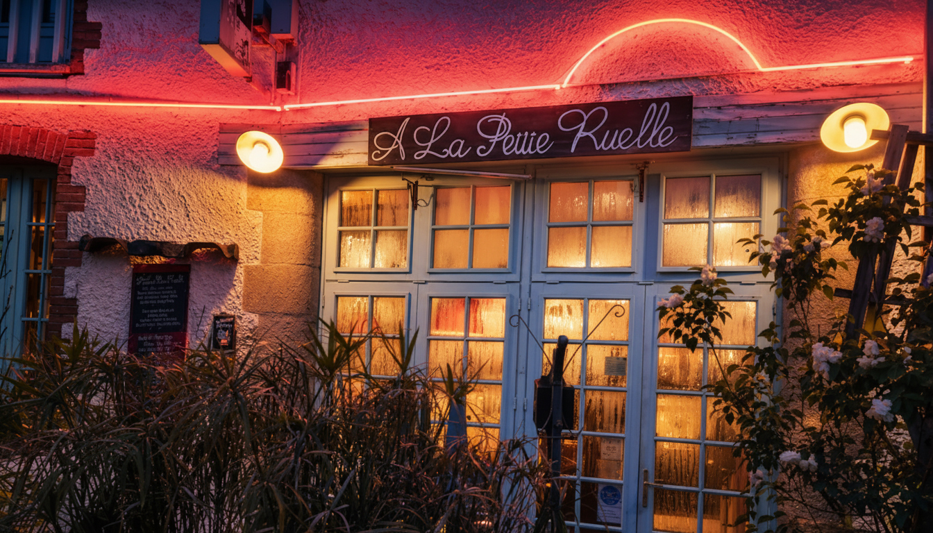 Façade de À la petite Ruelle de nuit